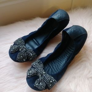Tory Burch Crystal Bow Ballet Flats